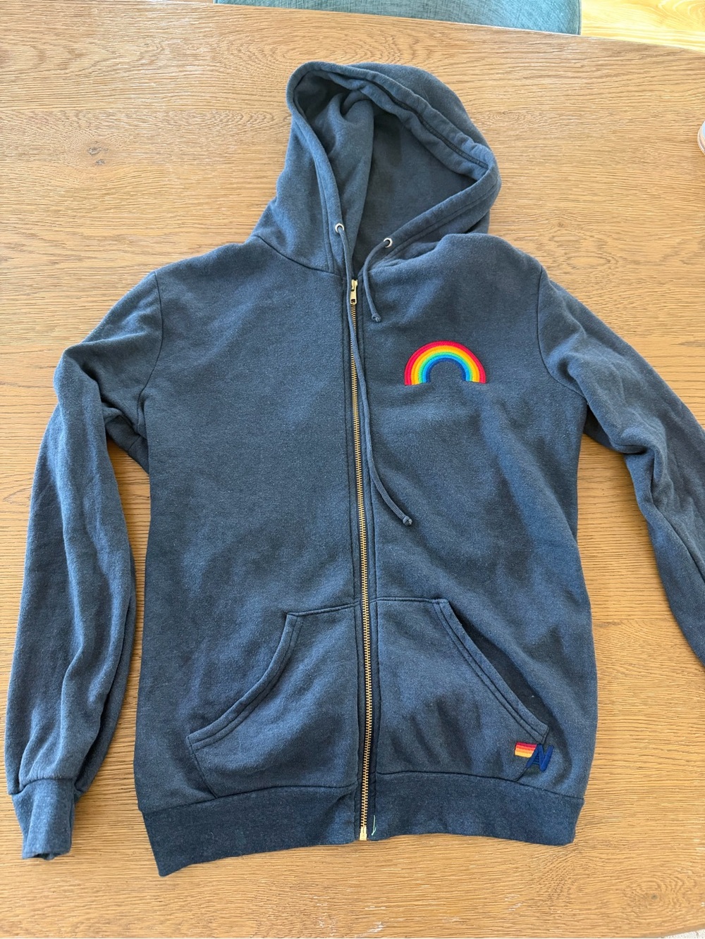 Aviator Nation Heathers Navy Zip Hoodie with Rainbow Patch
